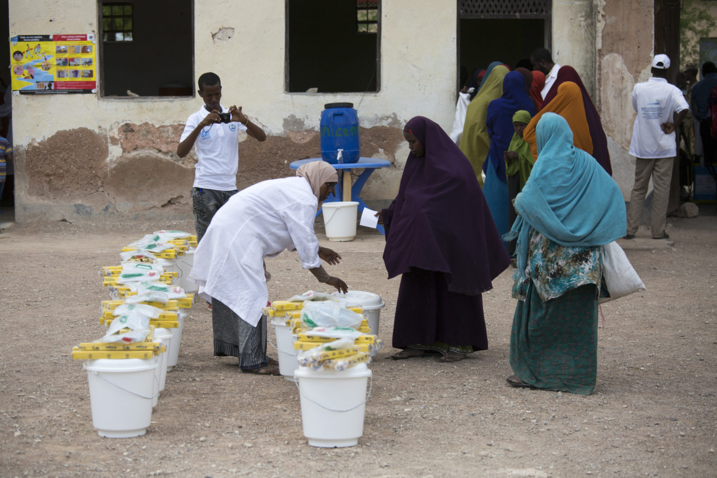 nurses prepare sanitation kits at a Cholera Treatment Centre (CTC) in Wajid
