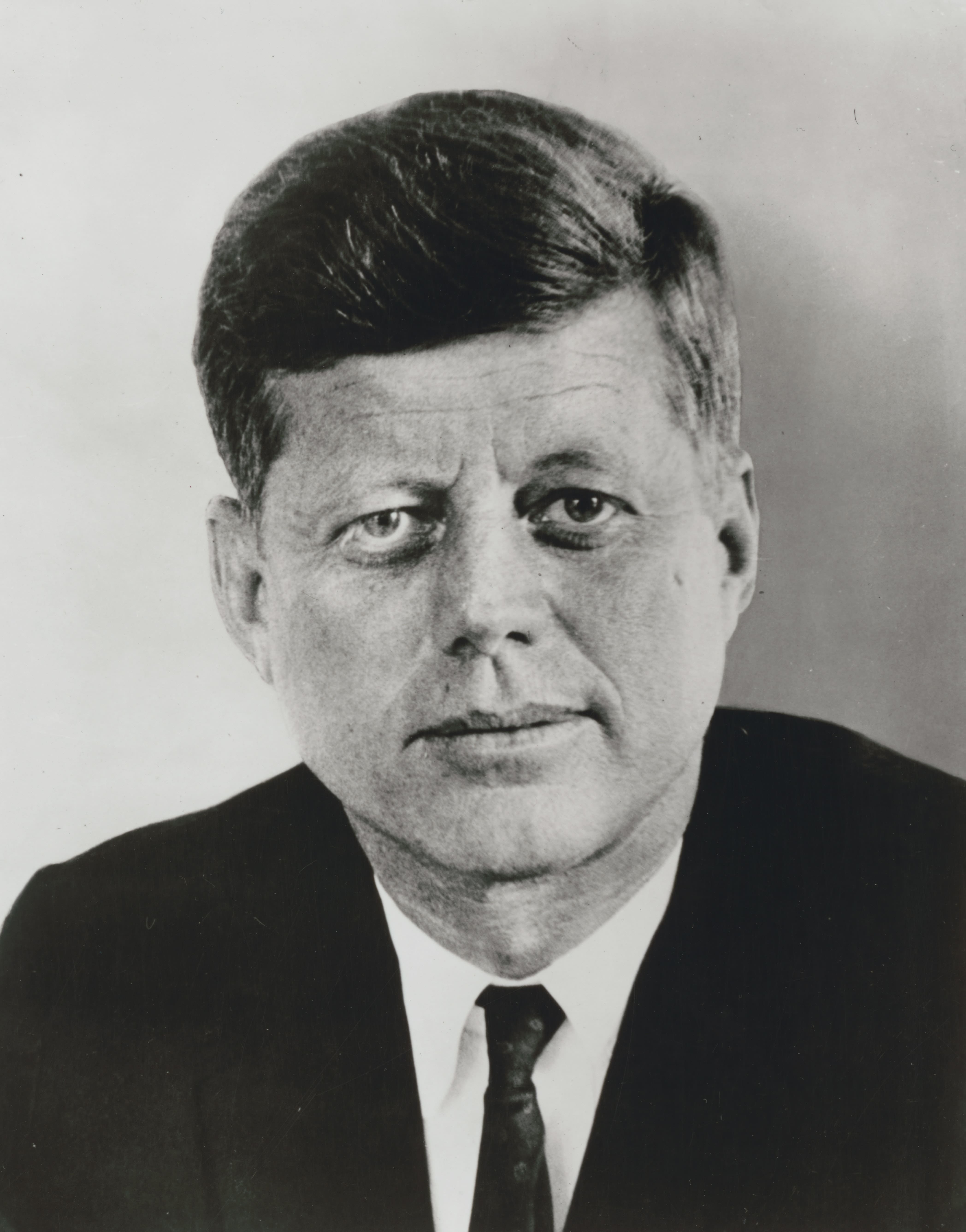 black and white photo of John F. Kennedy