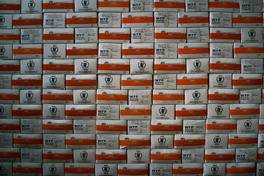 boxes of WFP food in Kenya