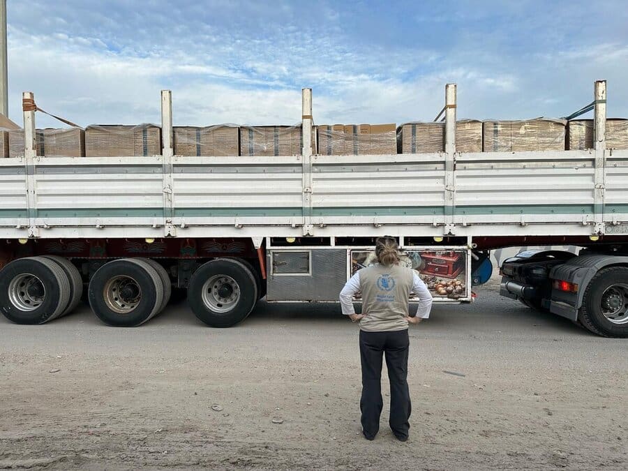 Humanitarian aid trucks at Rafah border